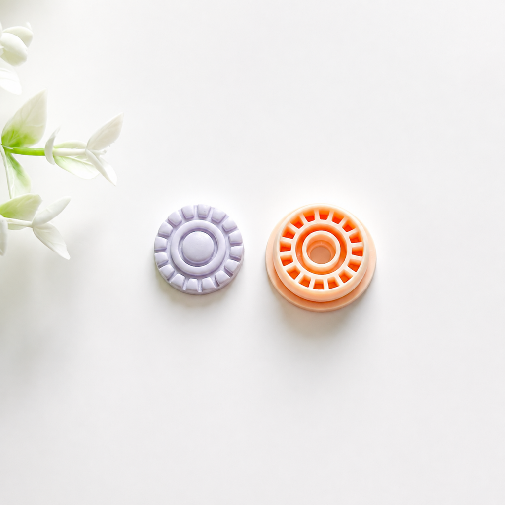 Art Deco Textured Sunburst Round Polymer Clay Earring Cutter