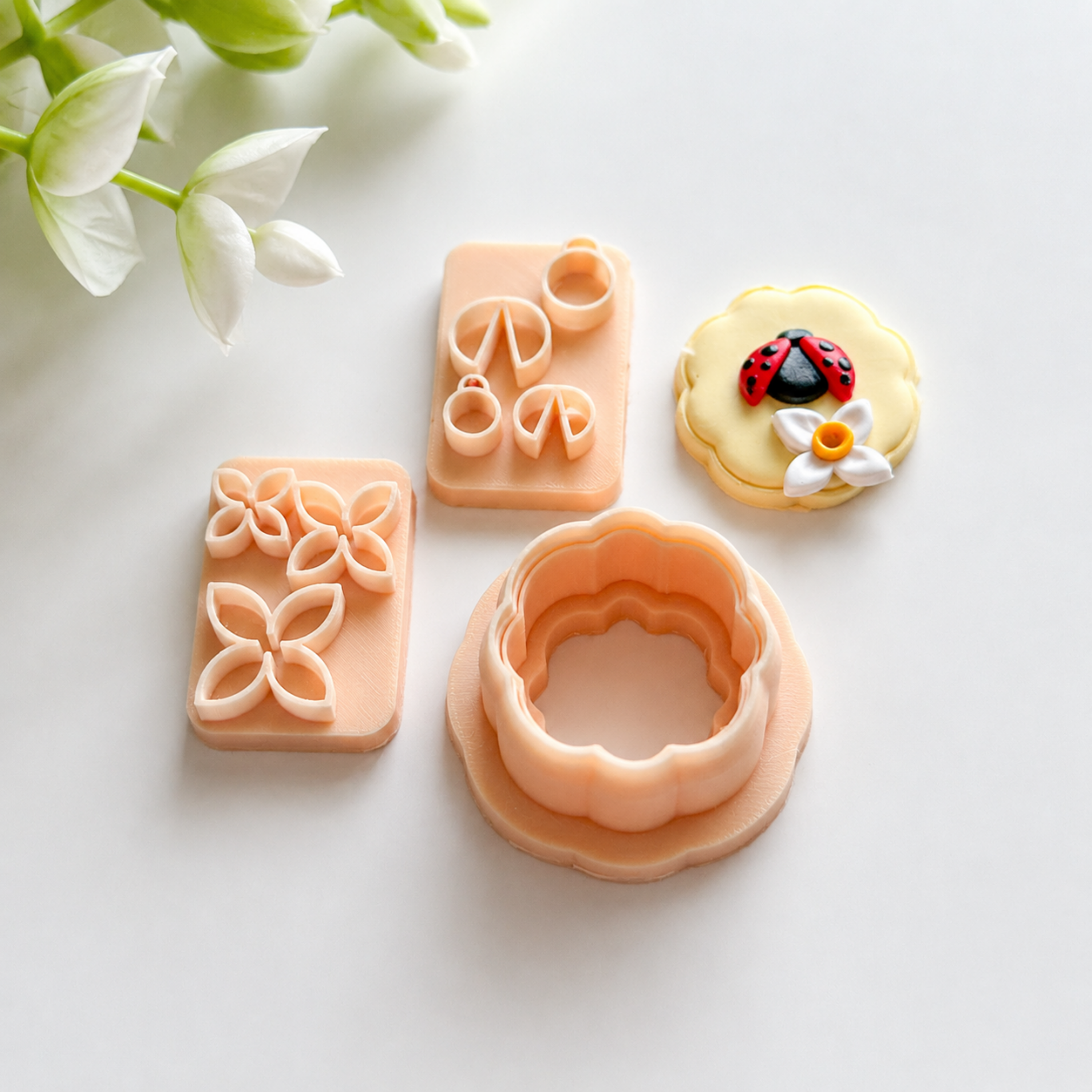 Mini Lady Bug and Daffodil Flower Polymer Clay Cutter Set - 3 Pcs