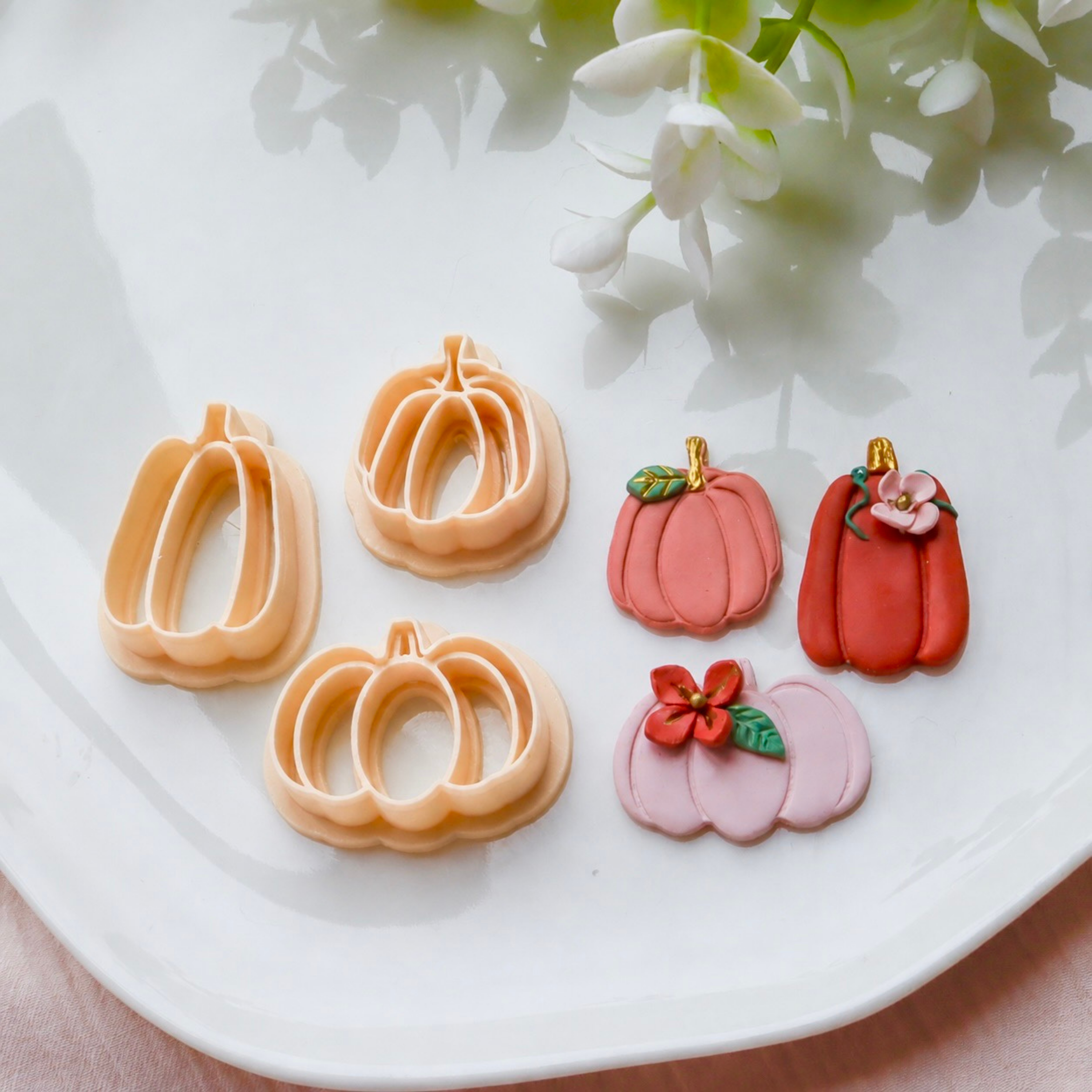 Floral Pumpkin Polymer Clay Fall Cutter Set - 3 Pcs