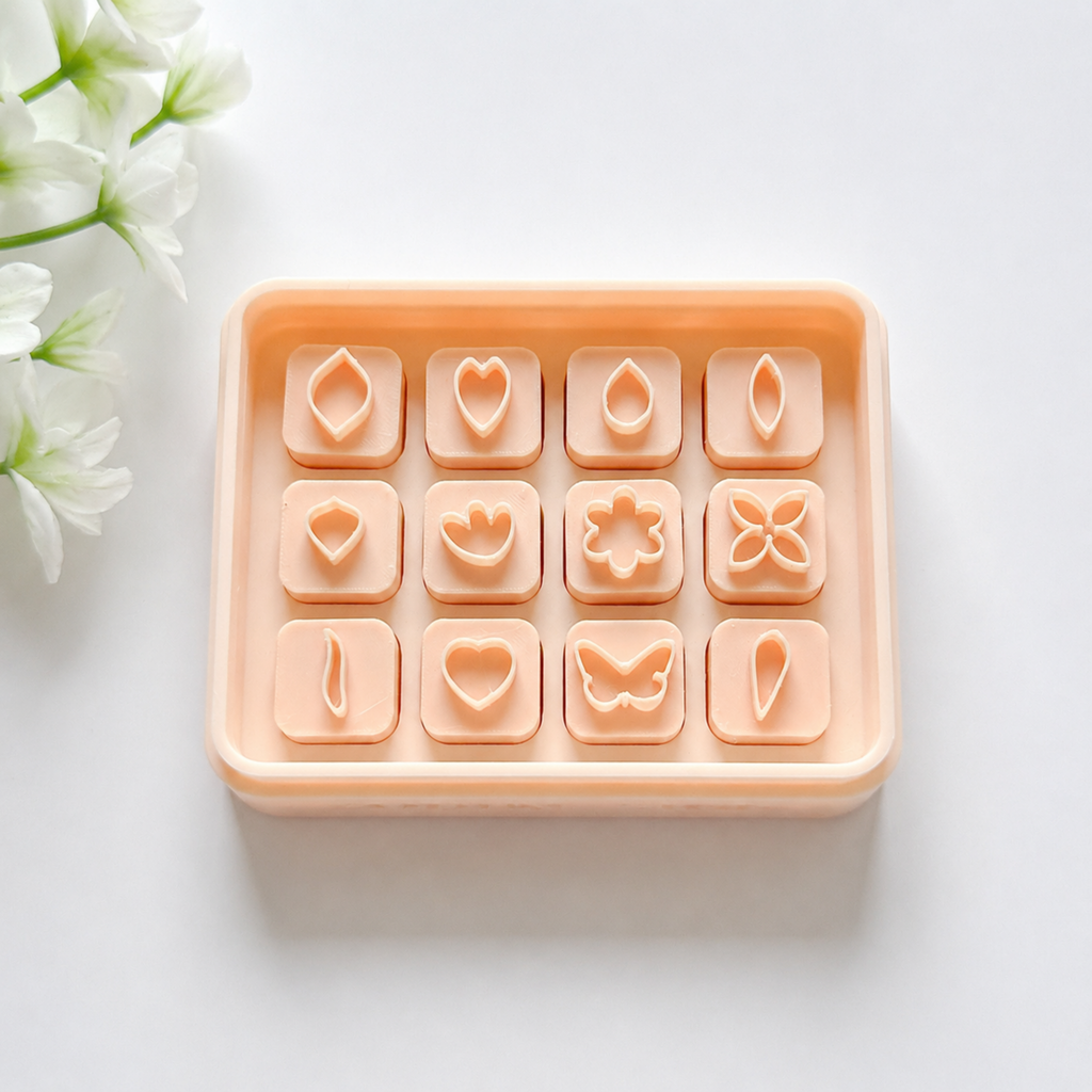 12 Mini Flower Cutters with Storage Box