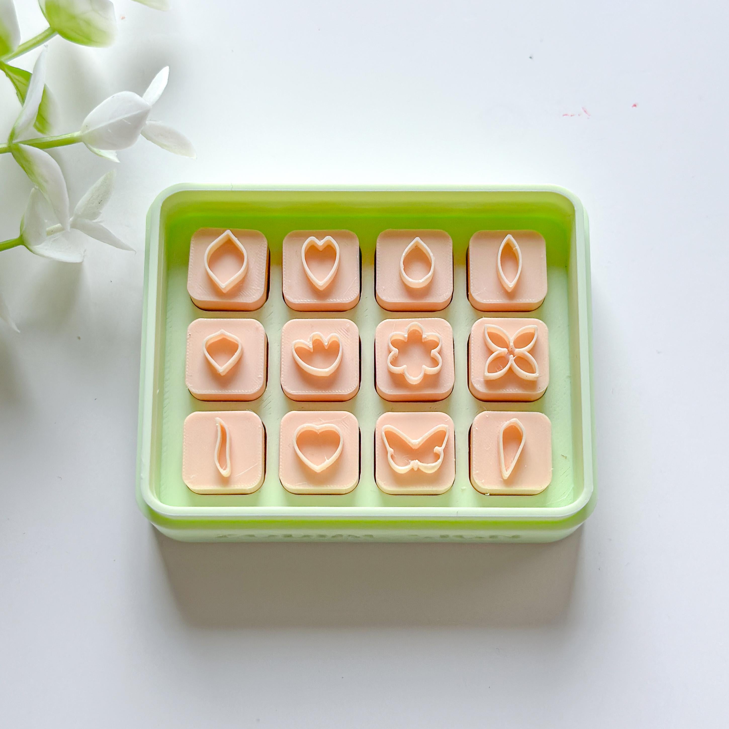 12 Mini Flower Cutters with Storage Box