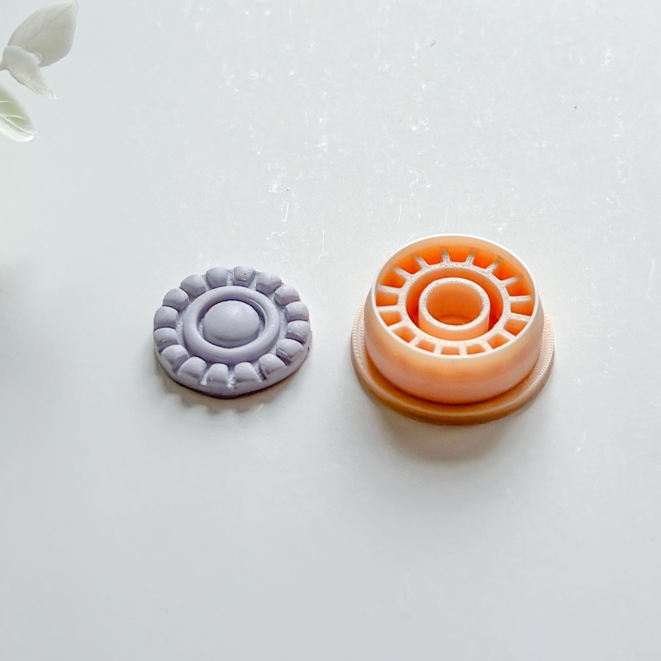 Art Deco Textured Sunburst Round Polymer Clay Earring Cutter