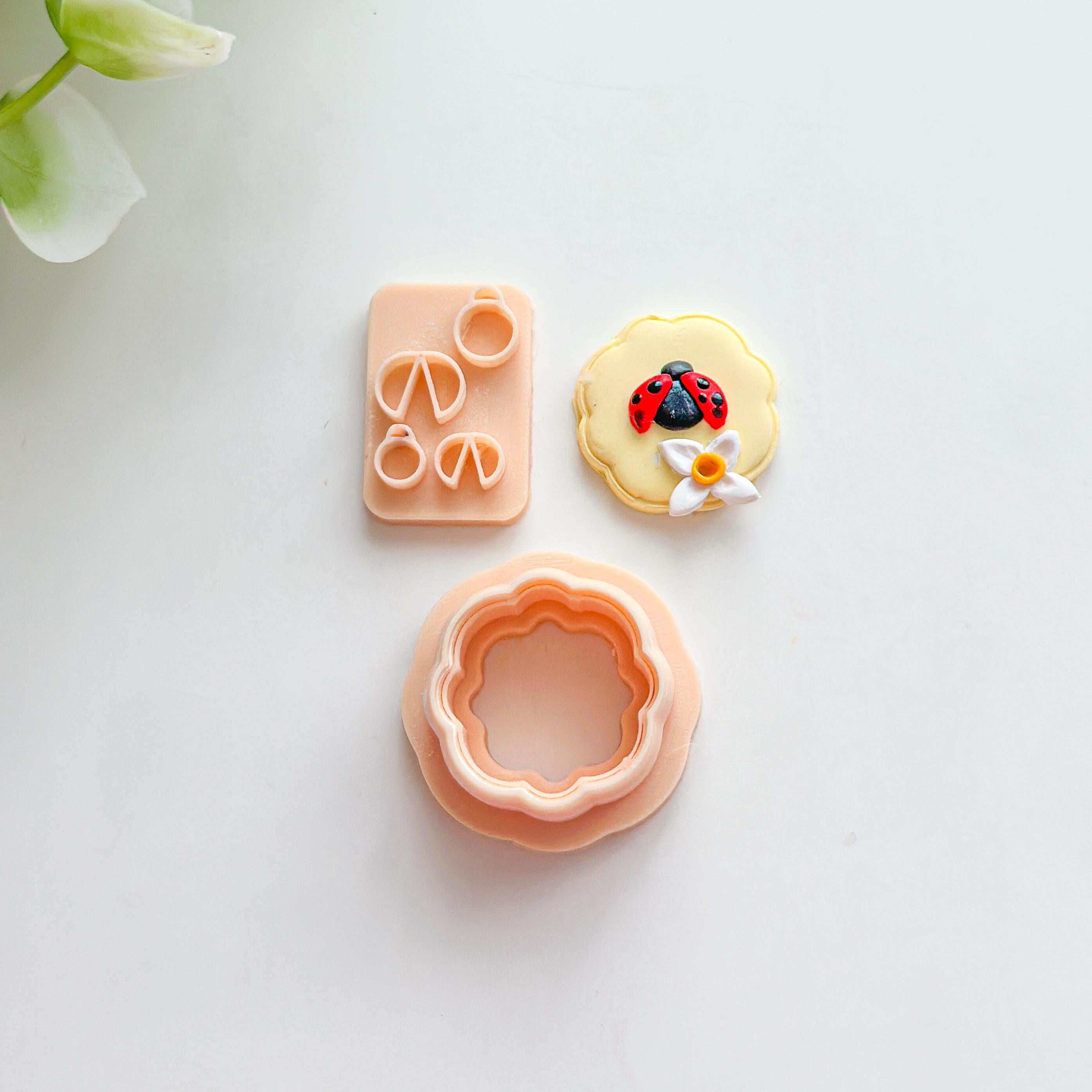 Mini Lady Bug and Daffodil Flower Polymer Clay Cutter Set - 3 Pcs