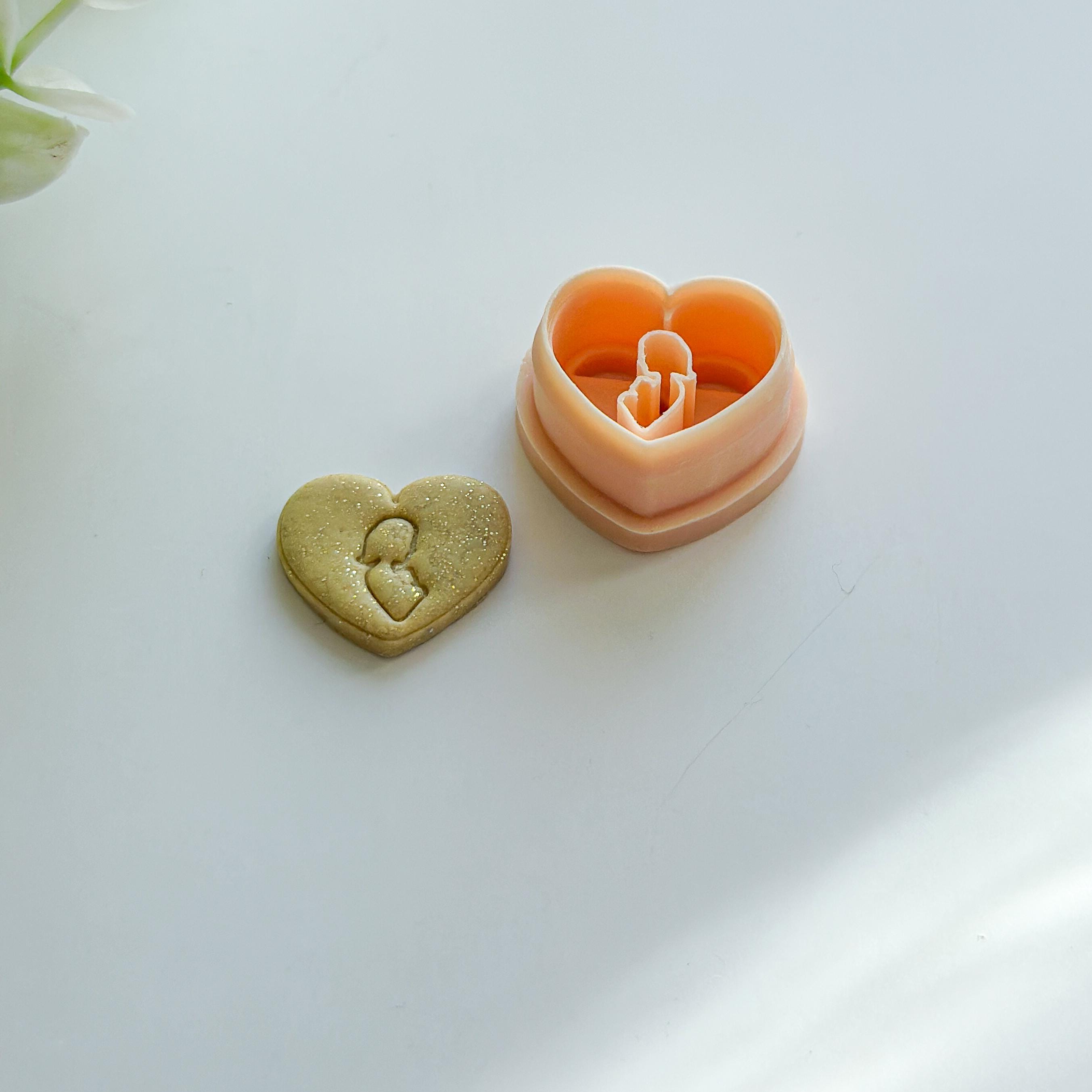 Mother Holding Her Baby Imprint Polymer Clay Heart Mother's Day Cutter