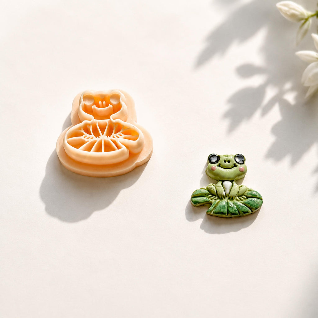 Frog on Leaf Botanical Polymer Clay Cutter