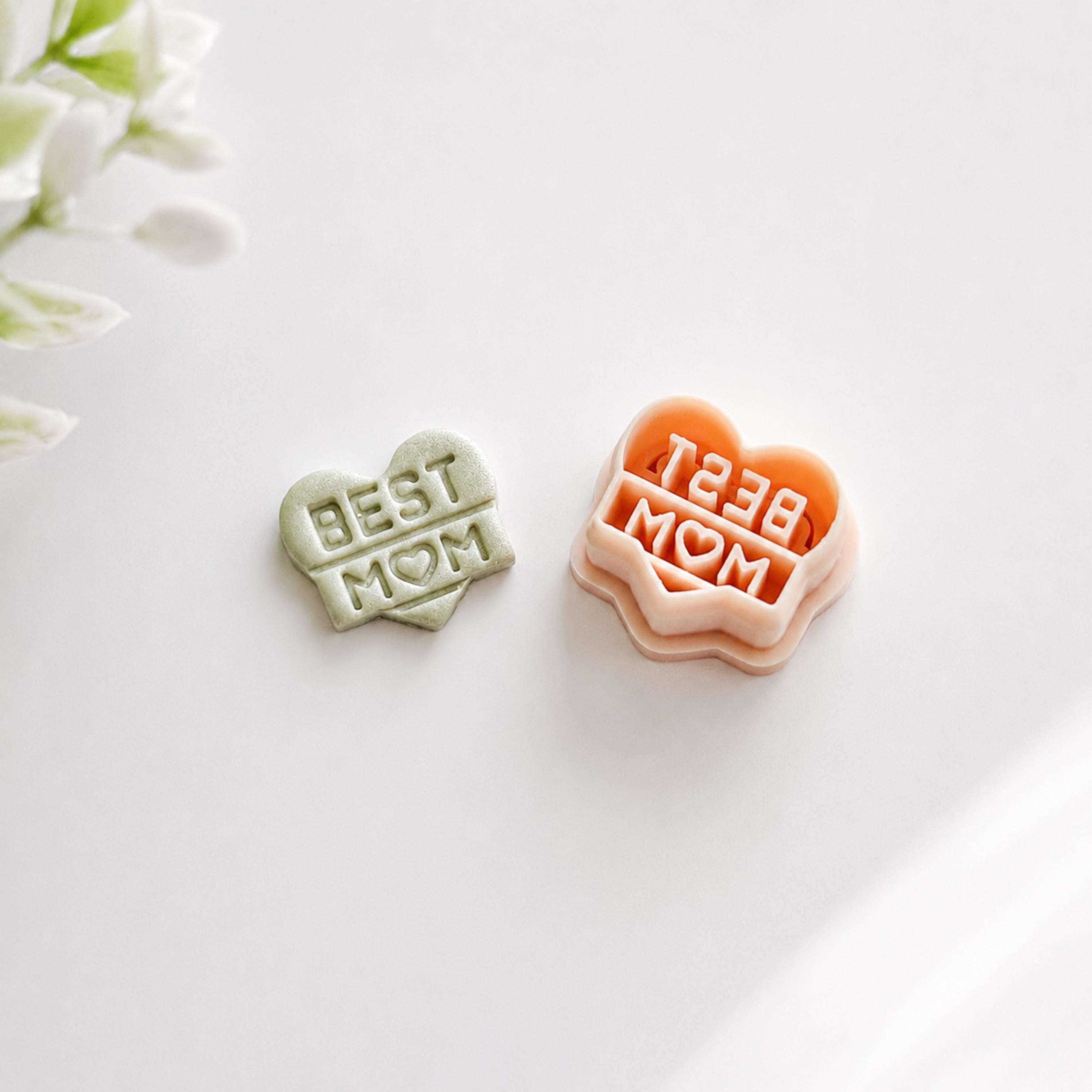 BEST MOM Imprinted Heart Clay Mother's Day Cutter